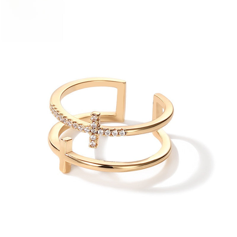 Double cross zircon opening adjustable ring