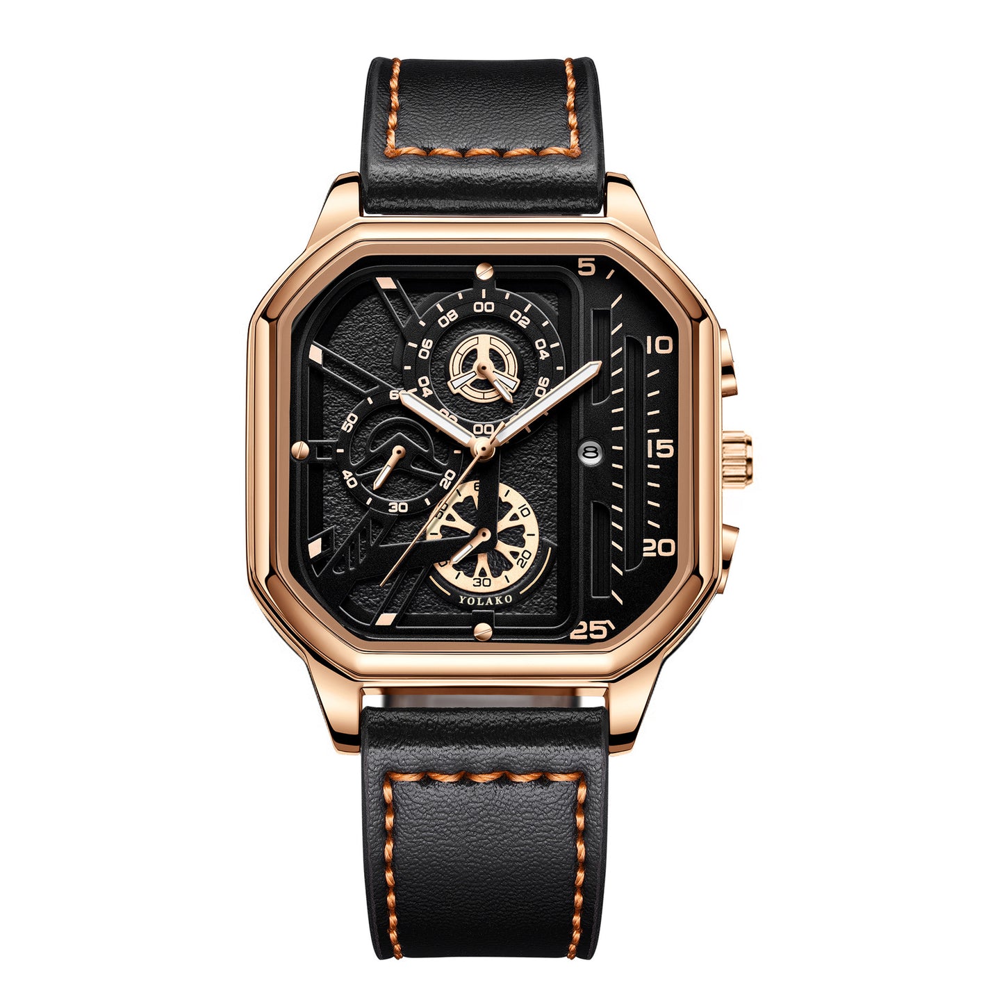 Square Men's Watch with Double-Layer Dial