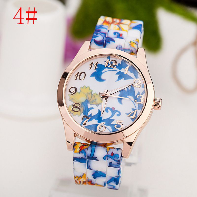 Silicone printed flower watch
