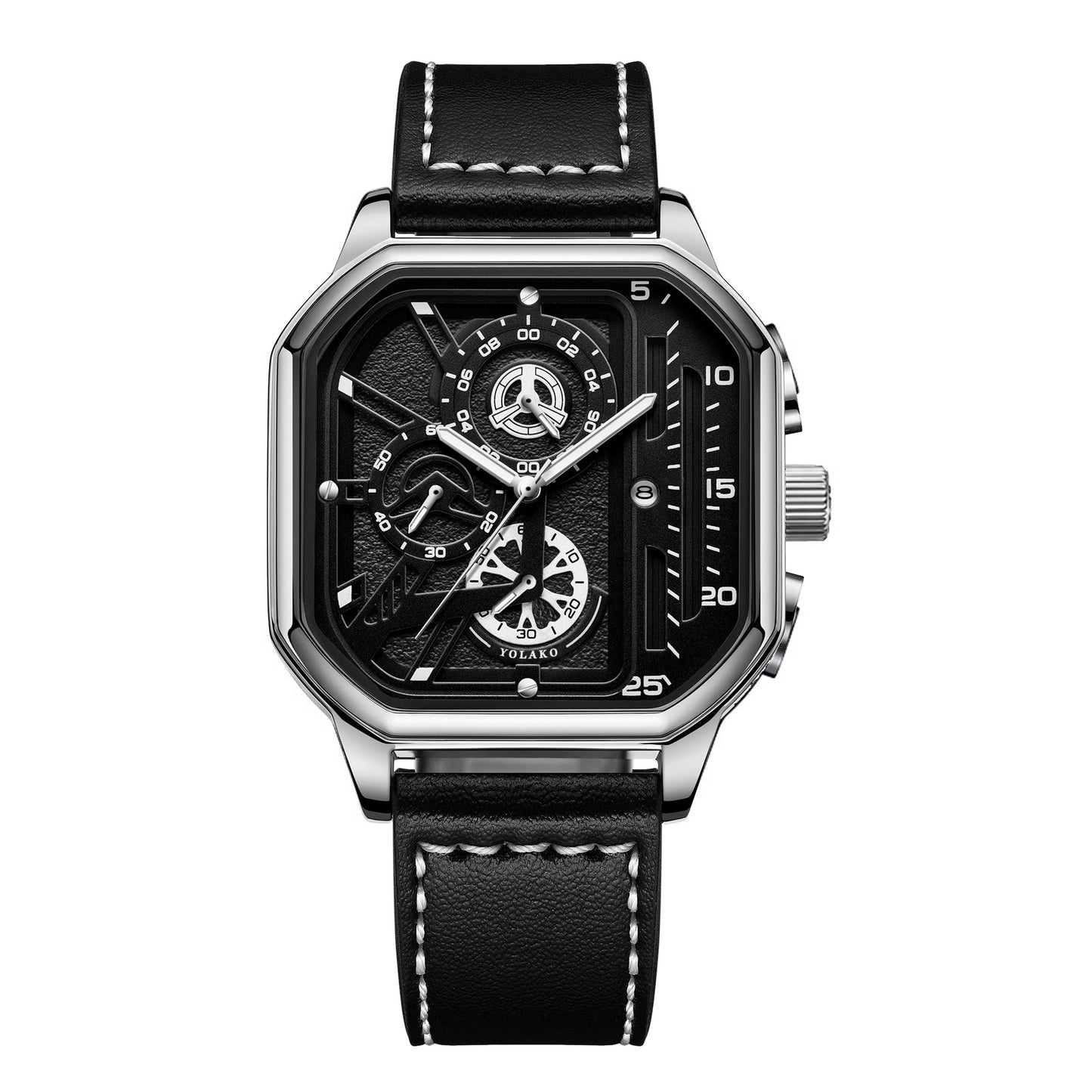 Square Men's Watch with Double-Layer Dial