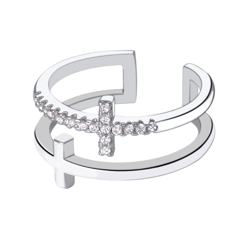 Double cross zircon opening adjustable ring