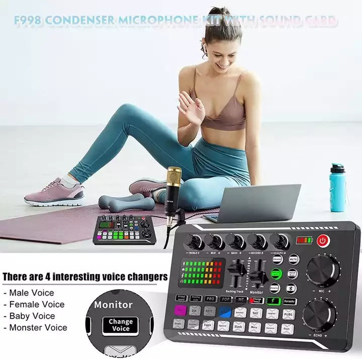 A complete set of live streaming sound card matching equipmentt