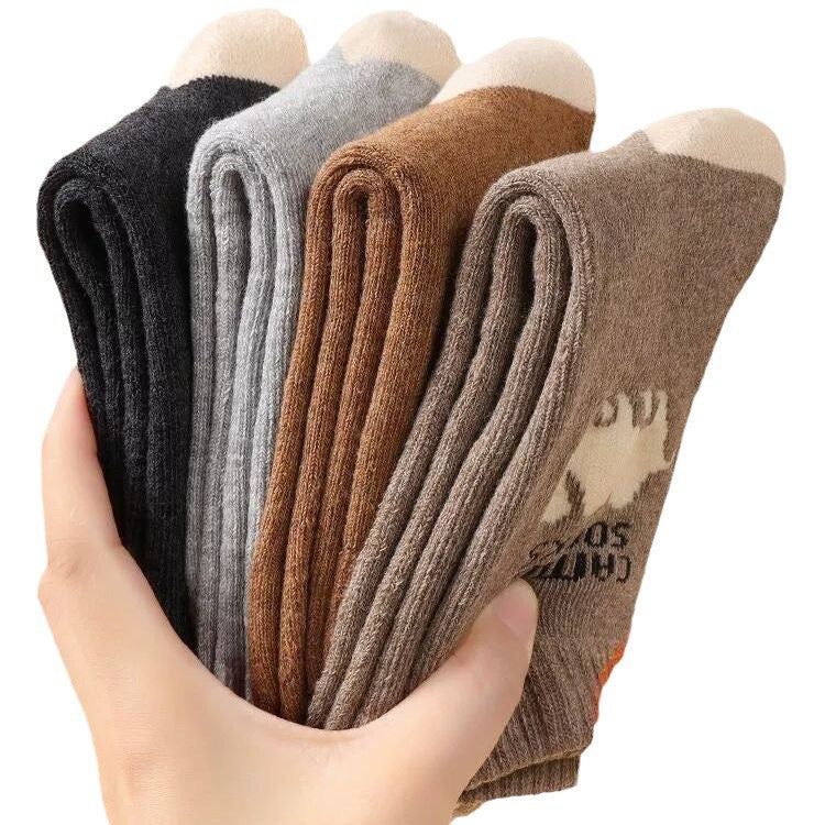 Men's camel-colored fleece socks for autumn and winter
