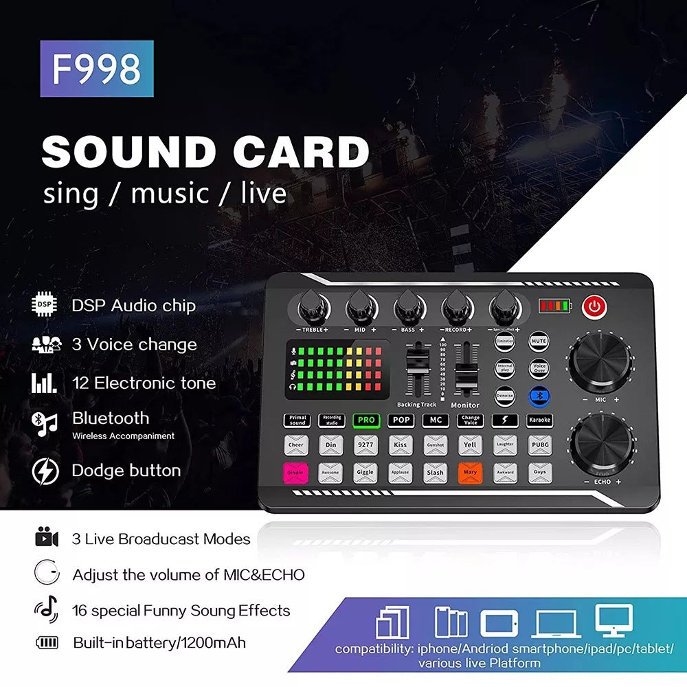 A complete set of live streaming sound card matching equipmentt