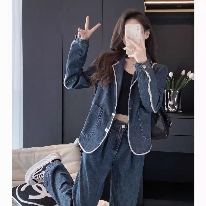 High-end fashion denim suit
