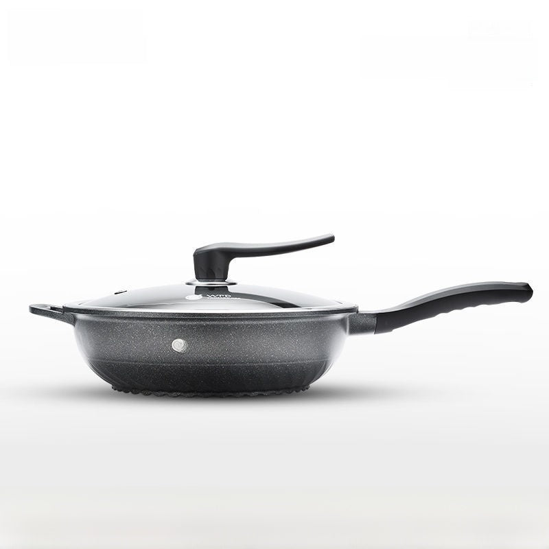 A flat-bottomed non-stick wok made of tourmaline