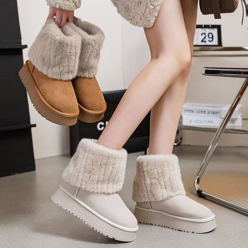 Women's Winter Fleece-Lined Snow Boots with Thick Sole
