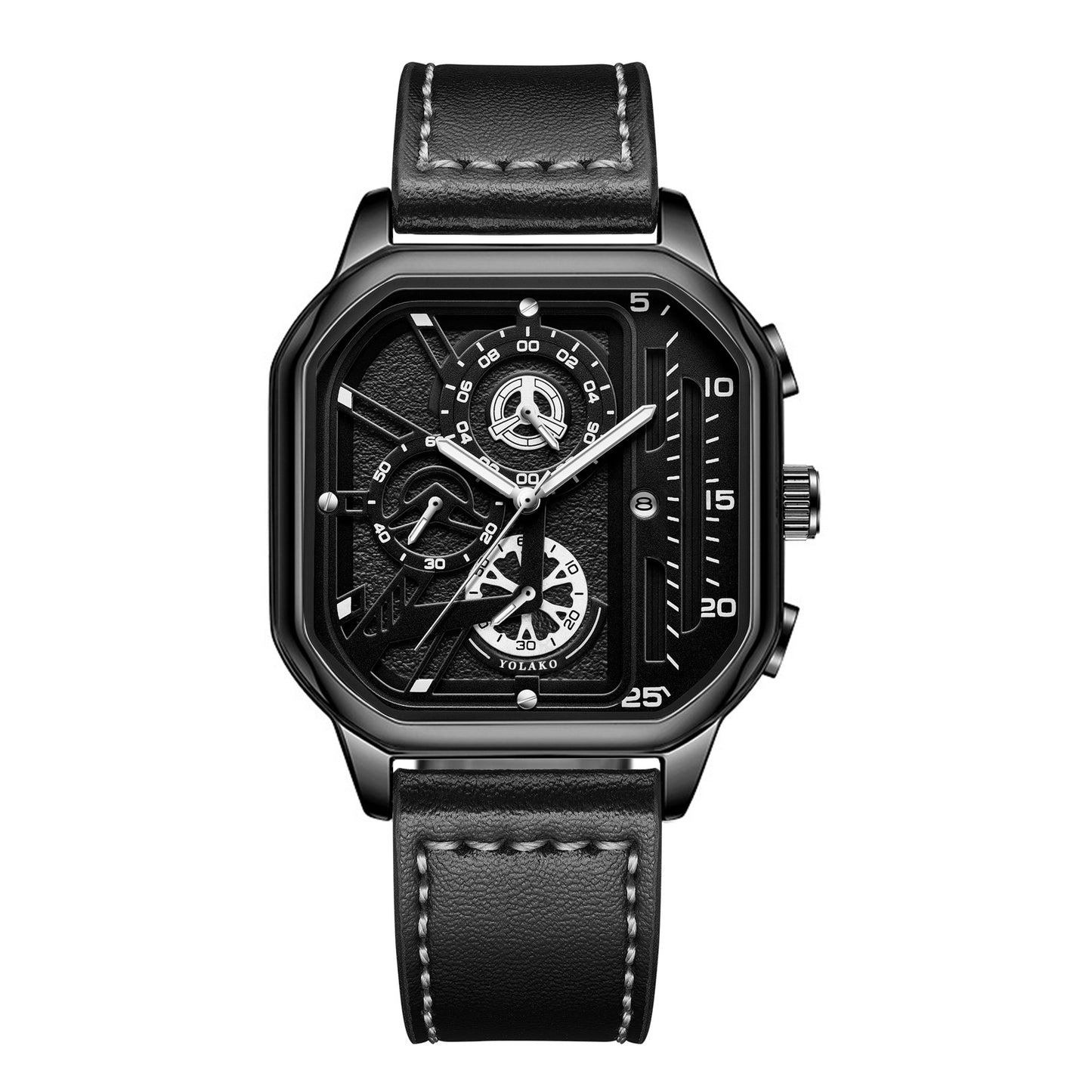 Square Men's Watch with Double-Layer Dial