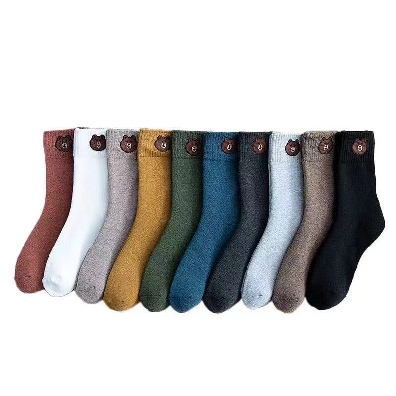 Men's camel-colored fleece socks for autumn and winter
