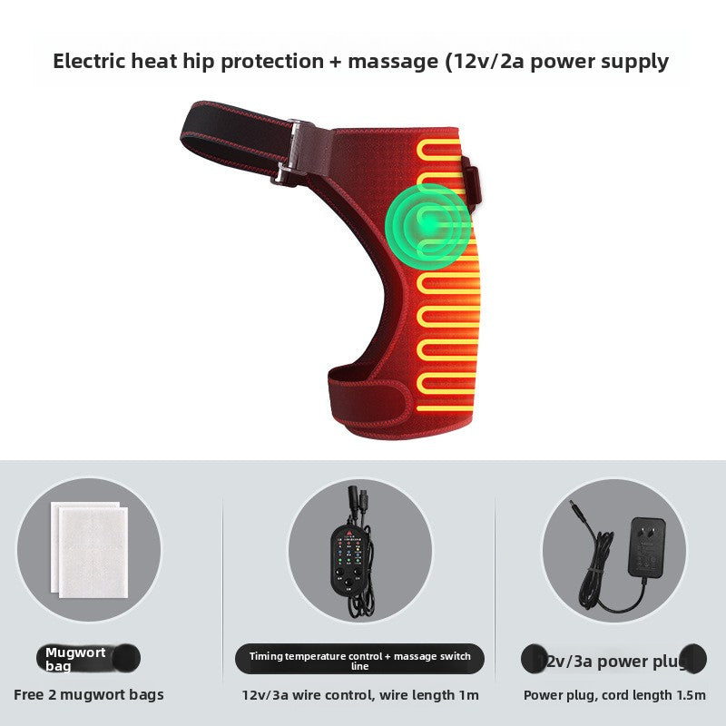 Far-infrared electric heating hip protection and massage device