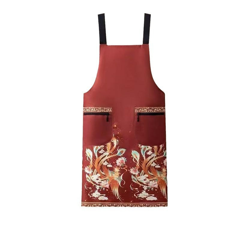 Waterproof Sleeveless Kitchen Apron with Dragon Phoenix Design