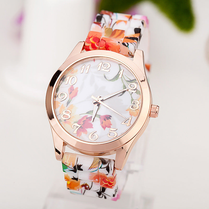 Silicone printed flower watch