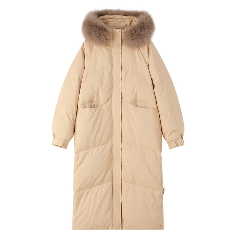 A long knee-length cotton-padded jacket