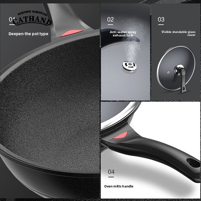 A flat-bottomed non-stick wok made of tourmaline