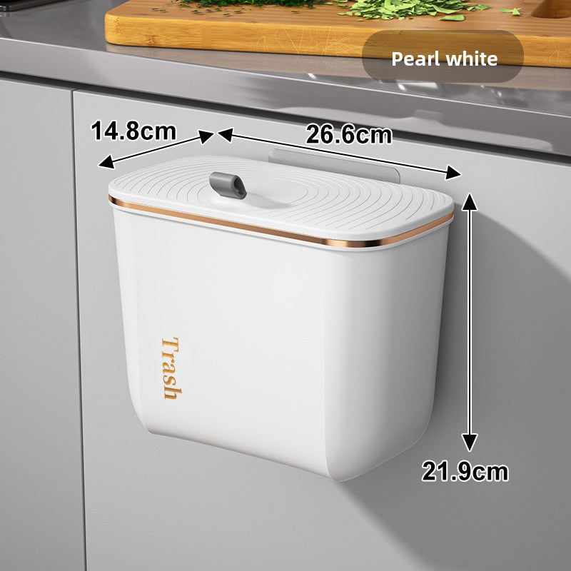 Wall-mounted trash can in the bathroom