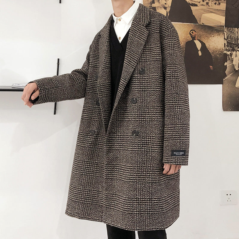 Men's large-sized woolen overcoat in Hong Kong style for autumn and winter