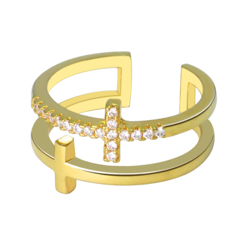 Double cross zircon opening adjustable ring