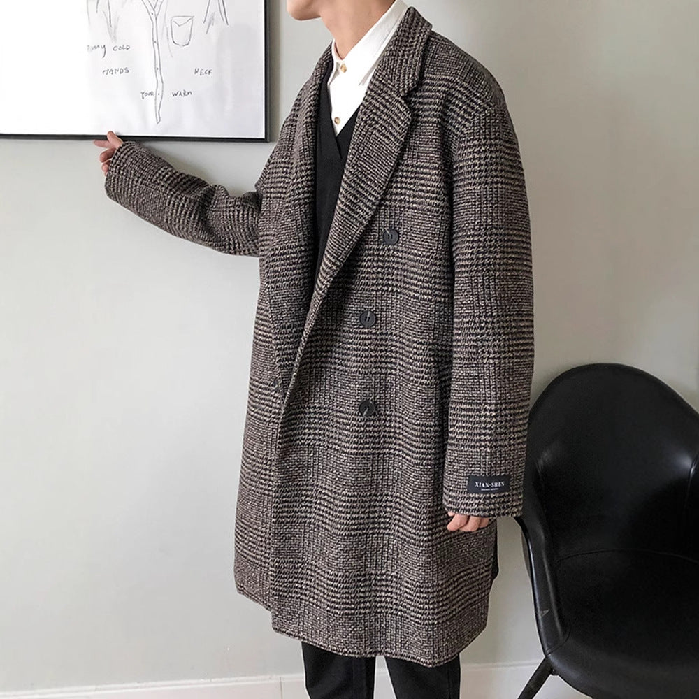 Men's large-sized woolen overcoat in Hong Kong style for autumn and winter