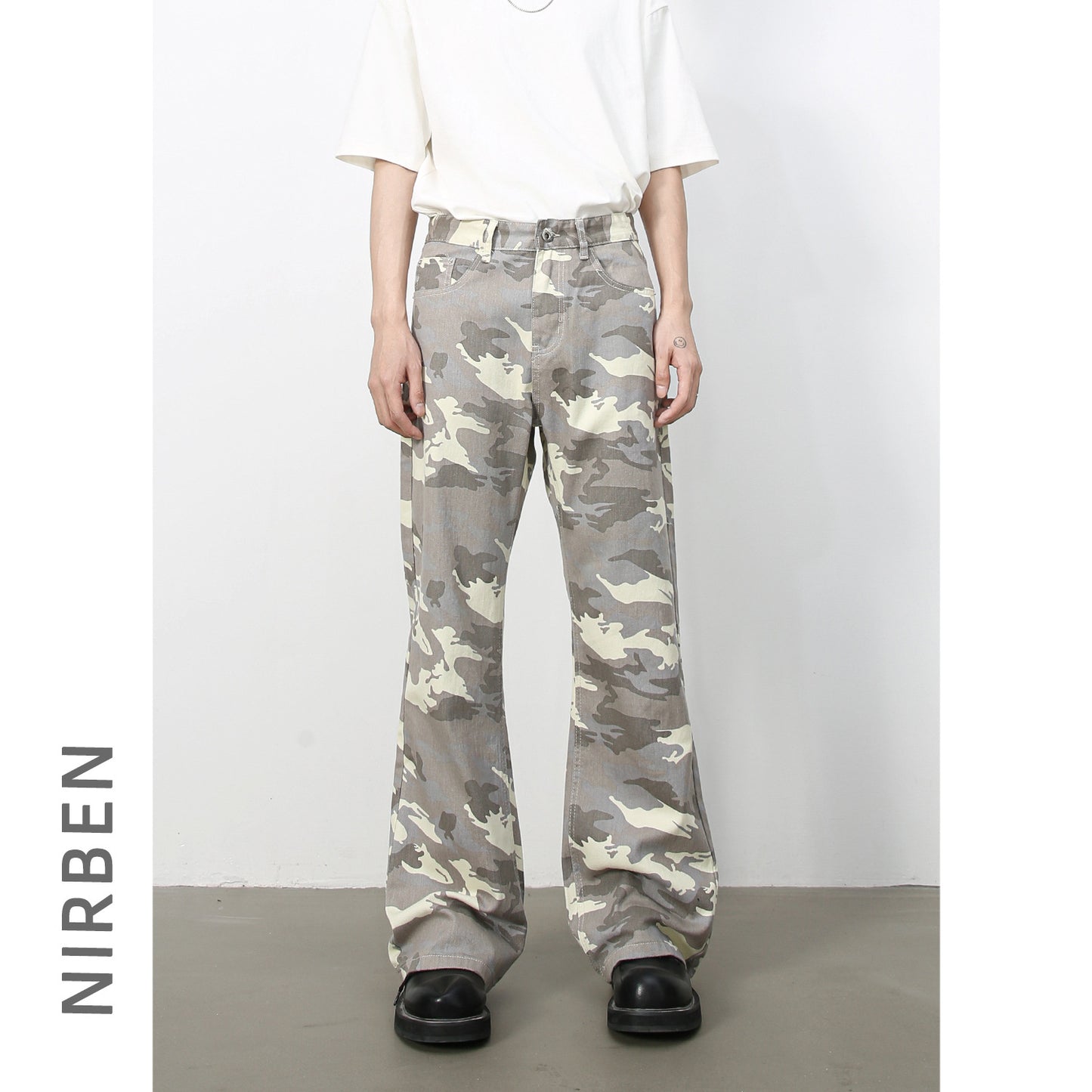 American retro camouflage slightly flared jeans