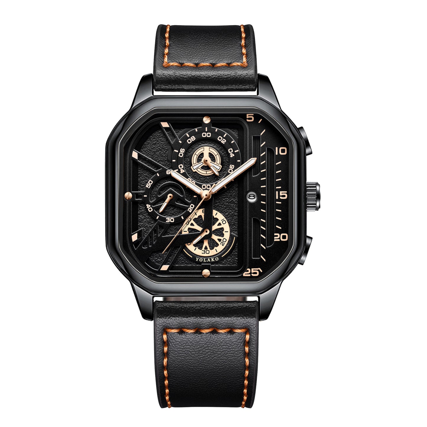 Square Men's Watch with Double-Layer Dial