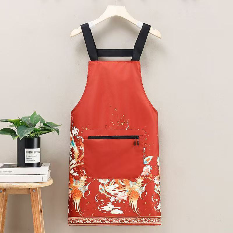 Waterproof Sleeveless Kitchen Apron with Dragon Phoenix Design
