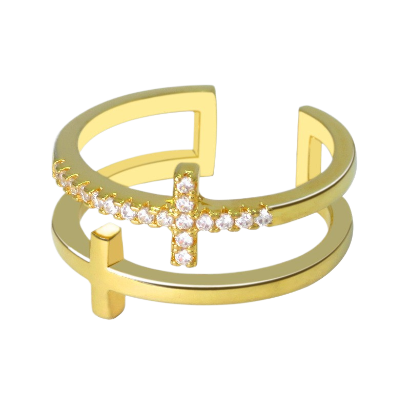 Double cross zircon opening adjustable ring