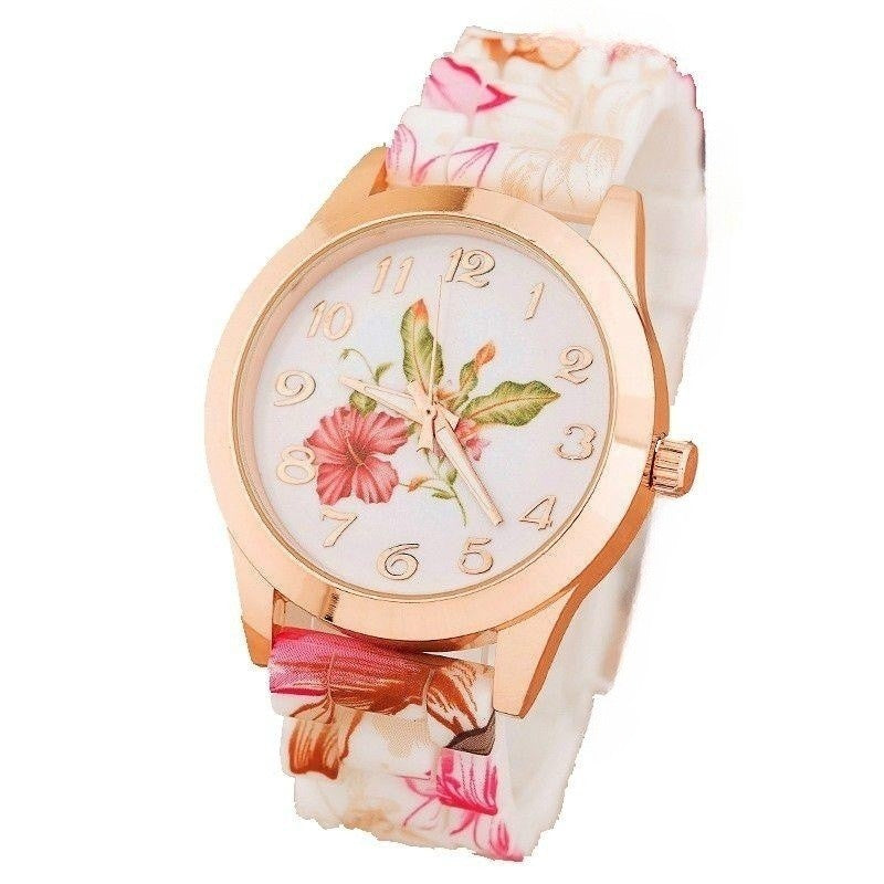 Silicone printed flower watch