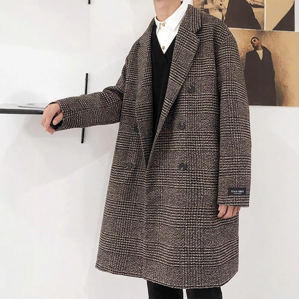 Men's large-sized woolen overcoat in Hong Kong style for autumn and winter