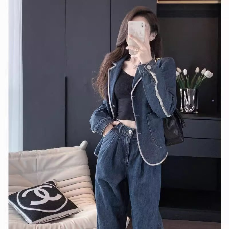High-end fashion denim suit