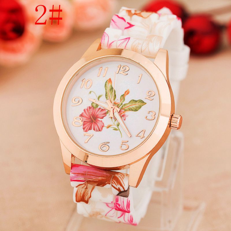Silicone printed flower watch