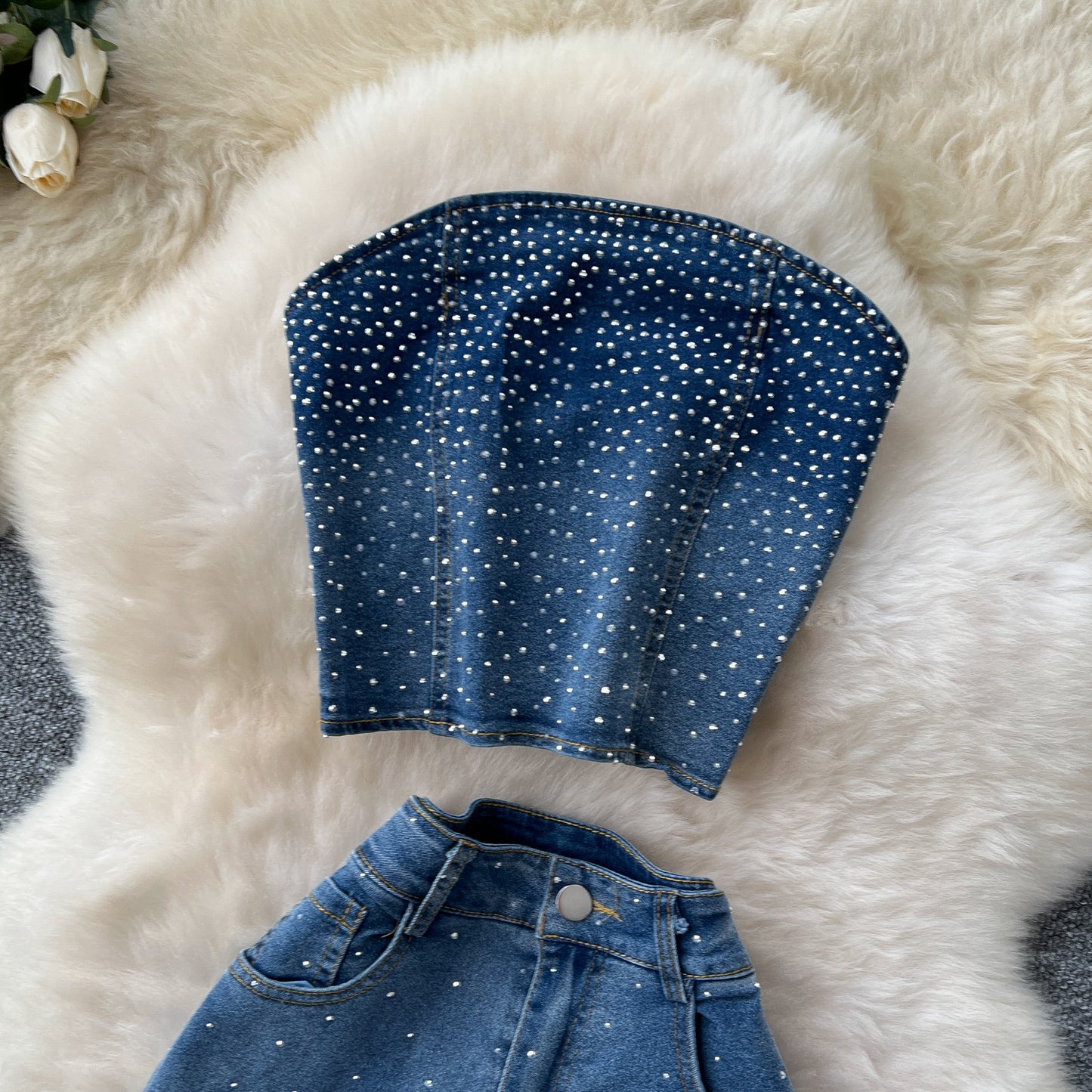 Women's Denim Sleeveless Top and Flared Pants Set