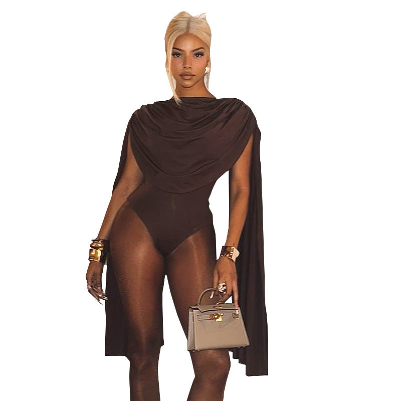 Sexy mature woman's sleeveless halter-neck one-piece dress