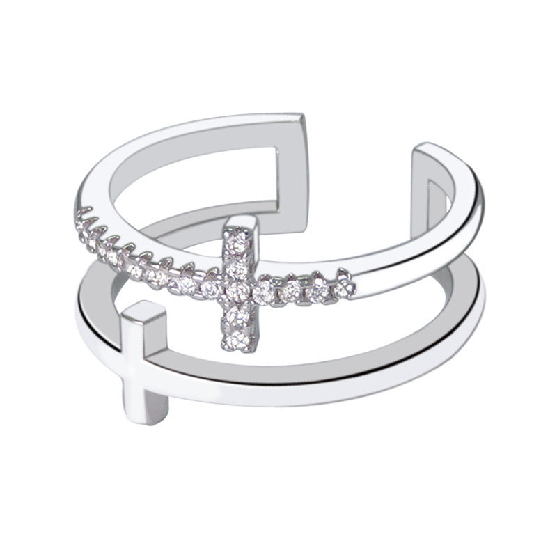 Double cross zircon opening adjustable ring