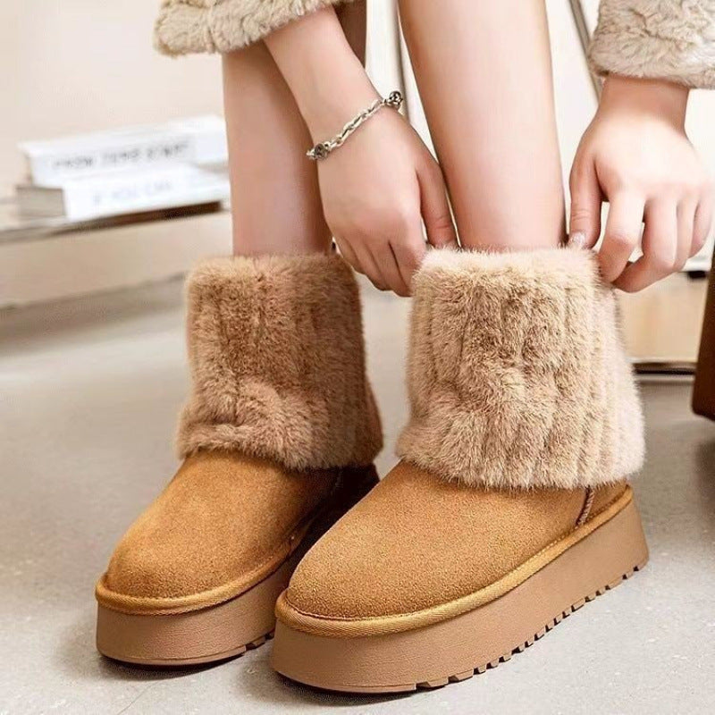 Women's Winter Fleece-Lined Snow Boots with Thick Sole