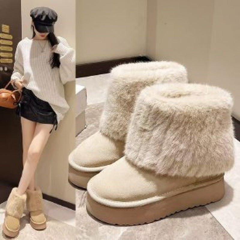 Women's Winter Fleece-Lined Snow Boots with Thick Sole