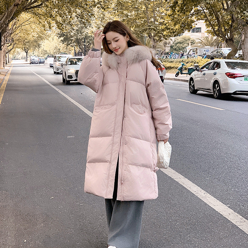 A long knee-length cotton-padded jacket