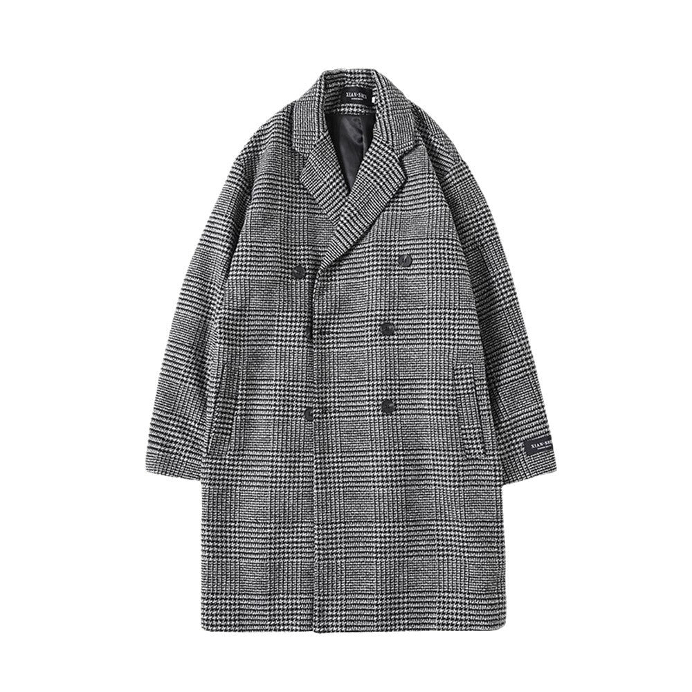 Men's large-sized woolen overcoat in Hong Kong style for autumn and winter