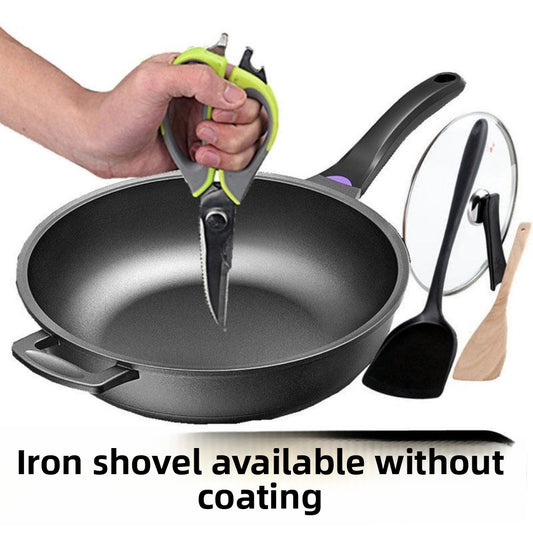 A flat-bottomed non-stick wok made of tourmaline