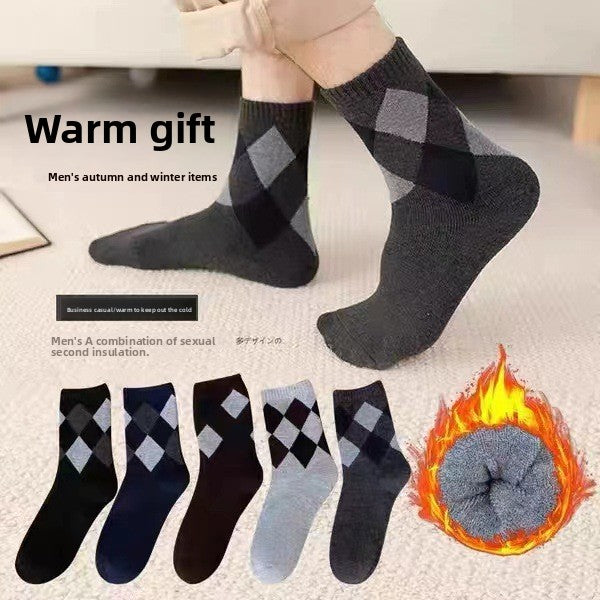 Men's camel-colored fleece socks for autumn and winter