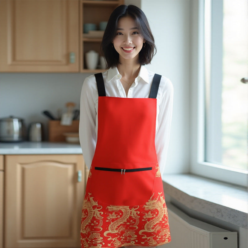 Waterproof Sleeveless Kitchen Apron with Dragon Phoenix Design
