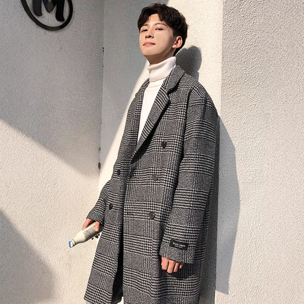 Men's large-sized woolen overcoat in Hong Kong style for autumn and winter