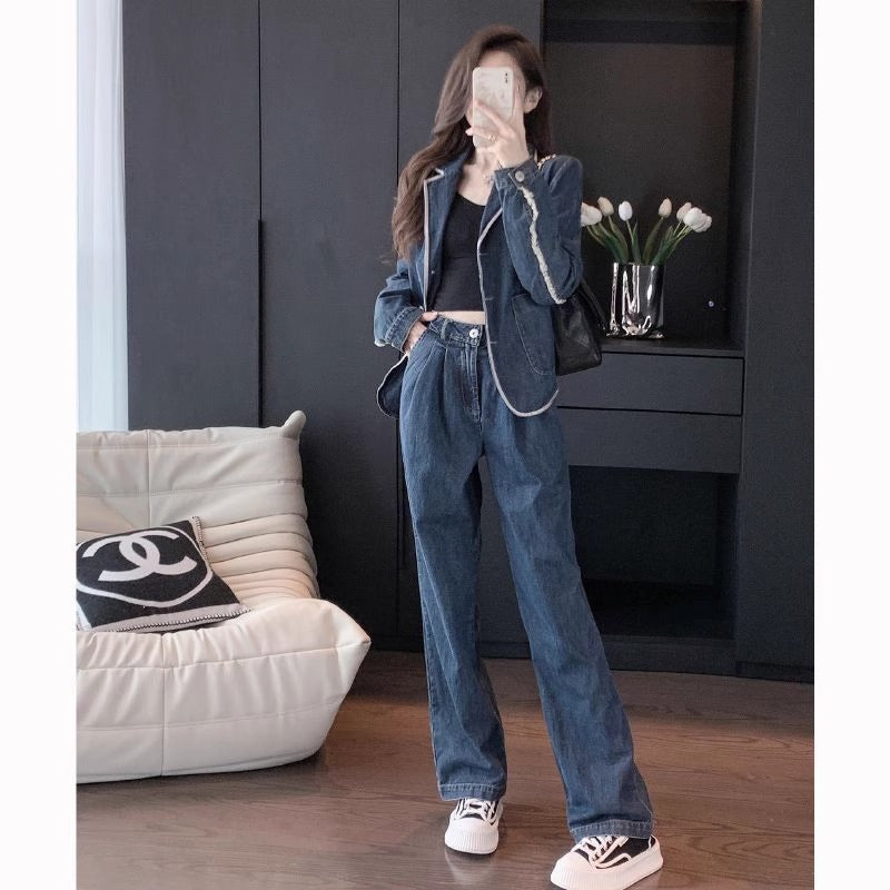 High-end fashion denim suit