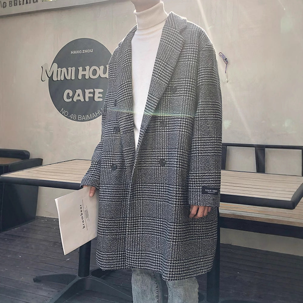 Men's large-sized woolen overcoat in Hong Kong style for autumn and winter