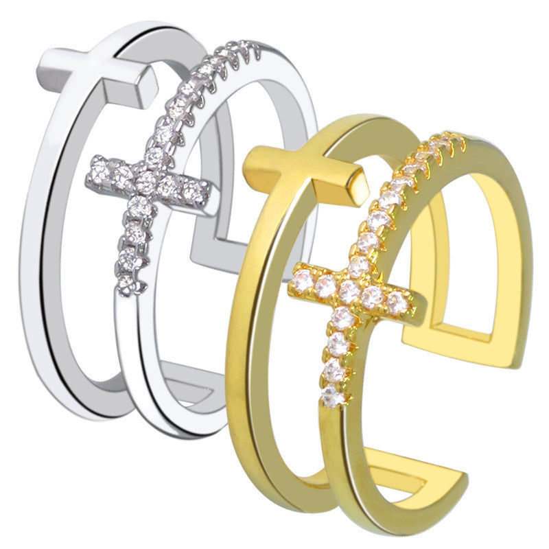 Double cross zircon opening adjustable ring