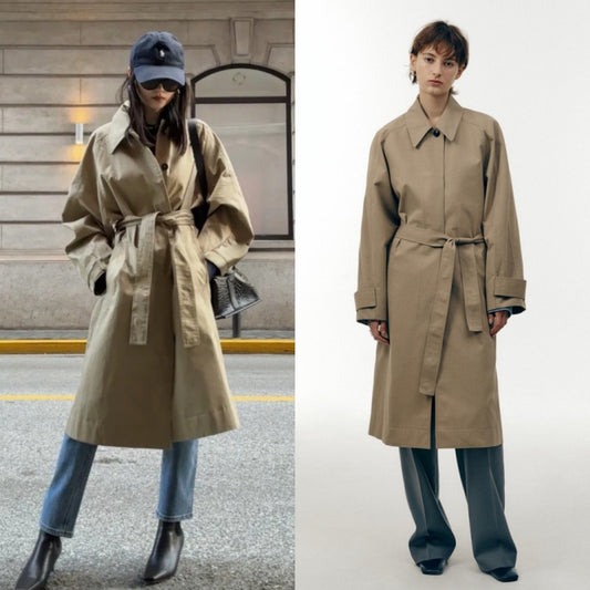 Women's Loose Mid-Length Cotton Windbreaker Jacket