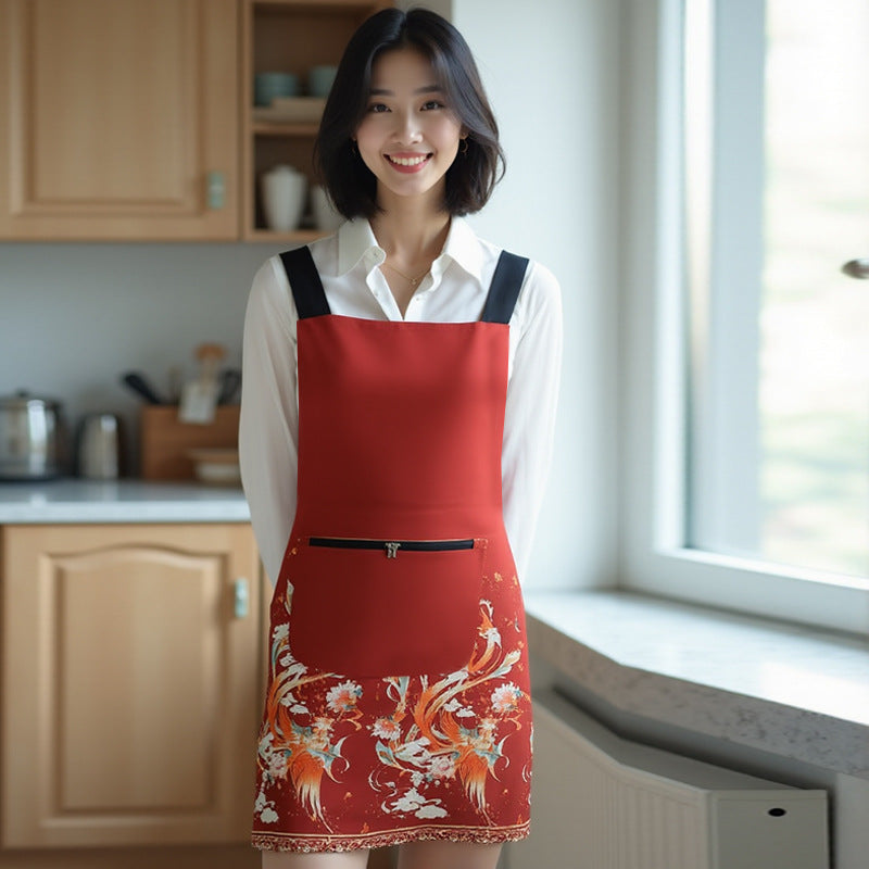 Waterproof Sleeveless Kitchen Apron with Dragon Phoenix Design