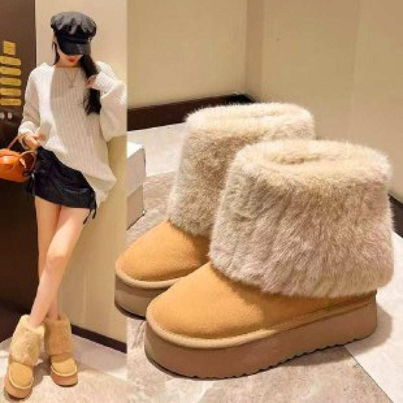 Women's Winter Fleece-Lined Snow Boots with Thick Sole