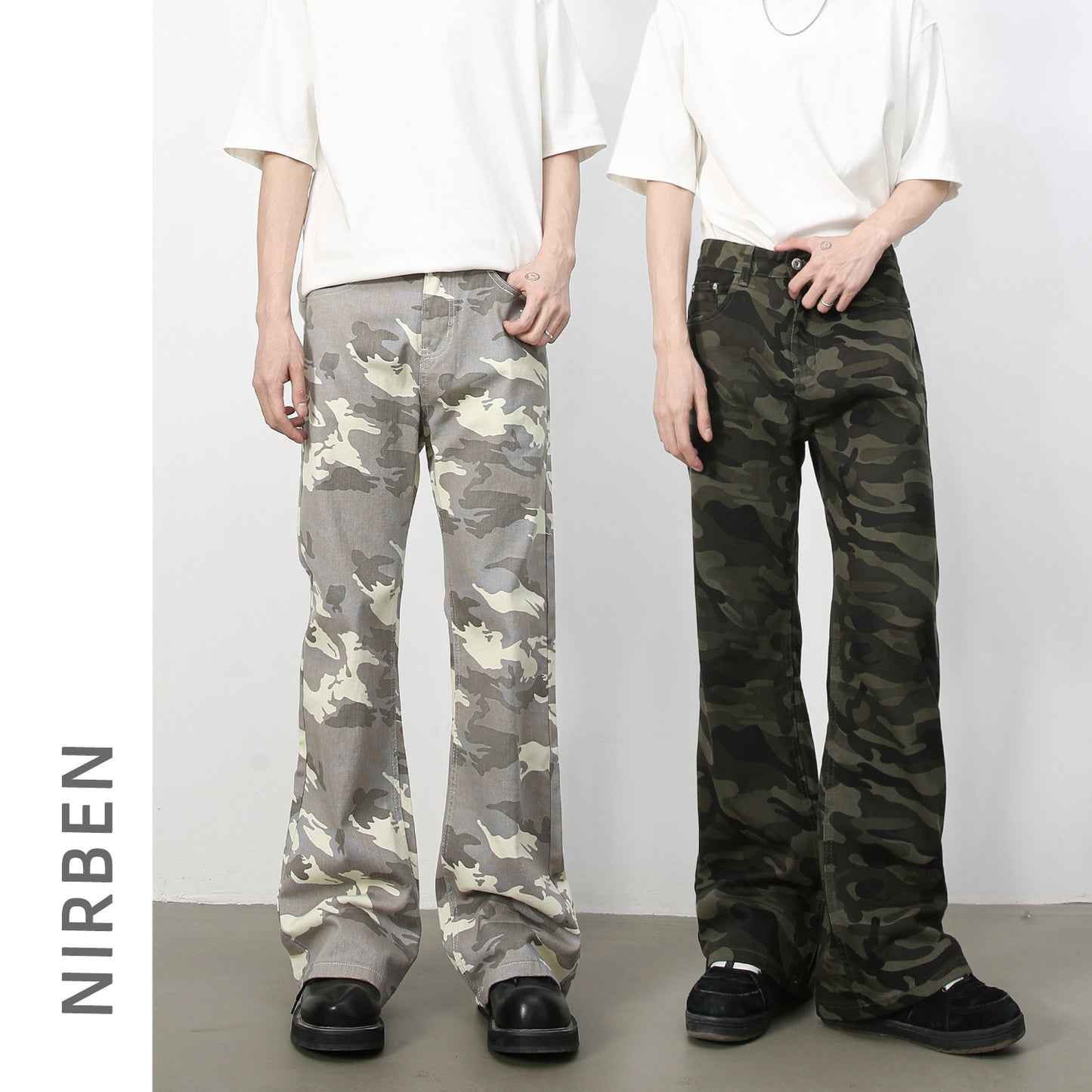 American retro camouflage slightly flared jeans