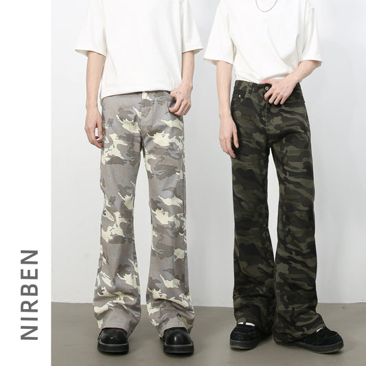 American retro camouflage slightly flared jeans