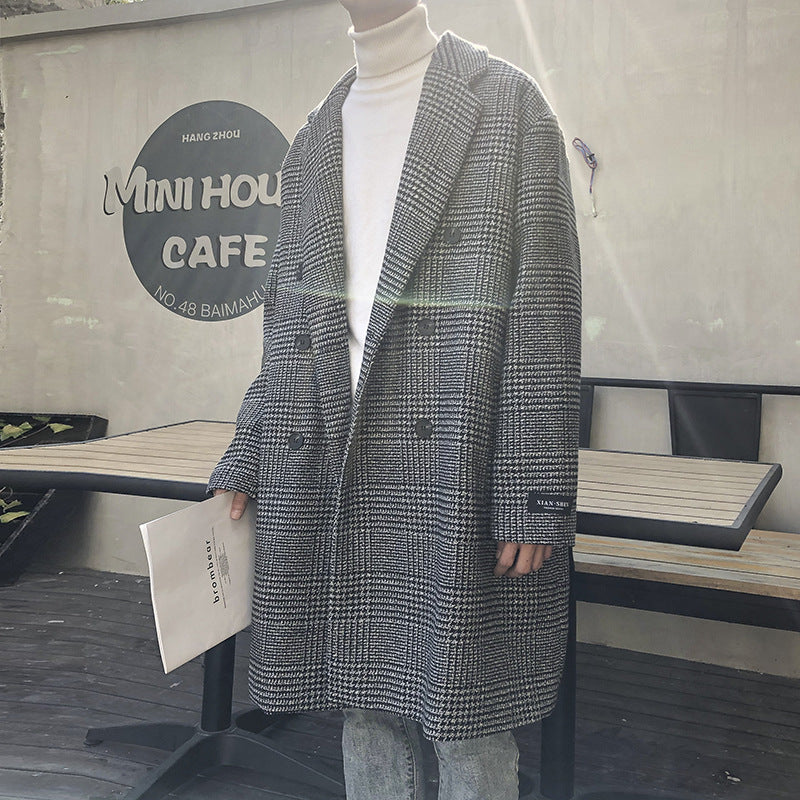 Men's large-sized woolen overcoat in Hong Kong style for autumn and winter